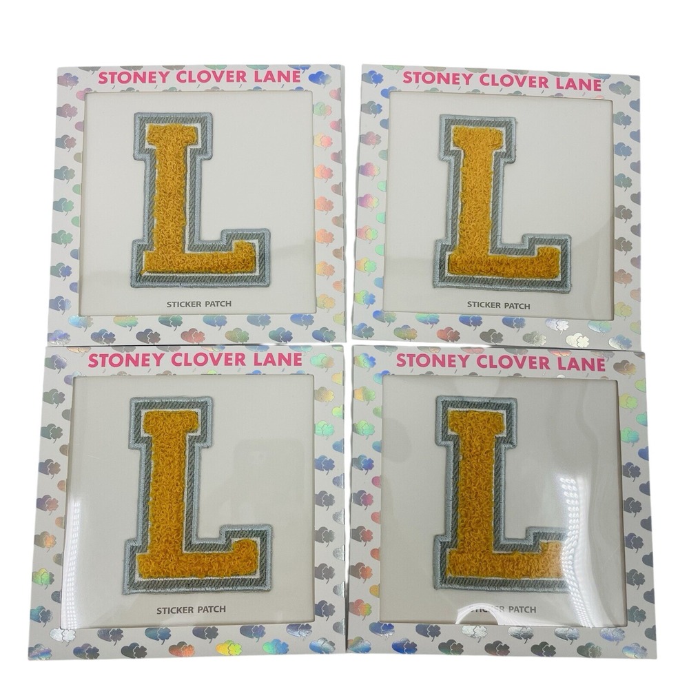 Stoney Clover Lane‎ Yellow Chenille Varsity Letter L Sticker Patch Set of 4 NEW